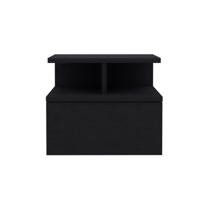 Black Wall-Mounted Floating Nightstand with Drawer & Shelf