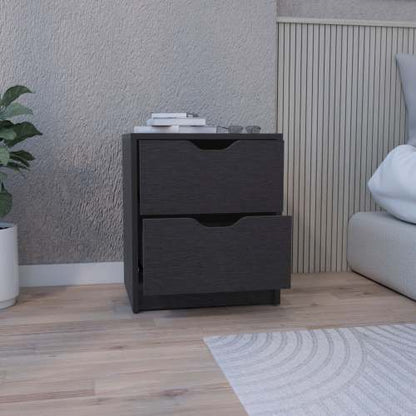 Black 2-Drawer Nightstand