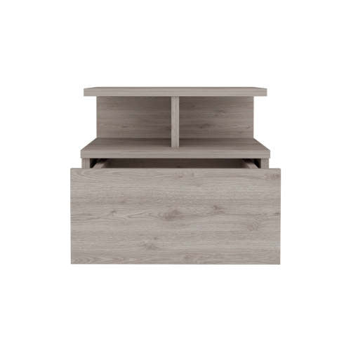 Floating Nightstand with Drawer and 2-Tier Shelf, Wall Mounted Bedside Table Light Gray