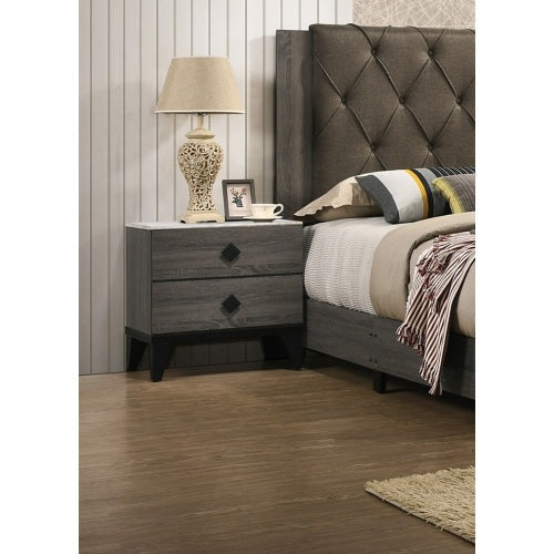 Modern Grey Pine & Plywood Nightstand, Unique Leg Design Bedroom Storage Side Table