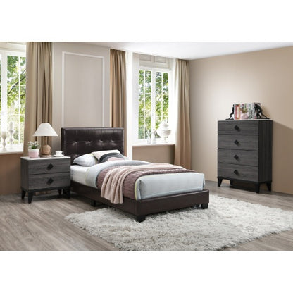 Modern Grey Pine & Plywood Nightstand, Unique Leg Design Bedroom Storage Side Table