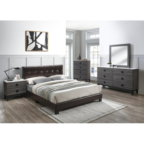 Modern Grey Pine & Plywood Nightstand, Unique Leg Design Bedroom Storage Side Table