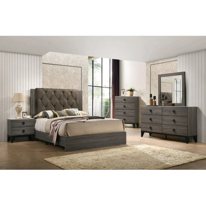 Modern Grey Pine & Plywood Nightstand, Unique Leg Design Bedroom Storage Side Table