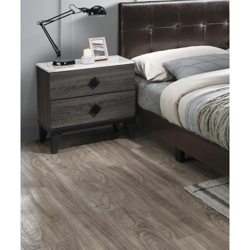 Modern Grey Pine & Plywood Nightstand, Unique Leg Design Bedroom Storage Side Table