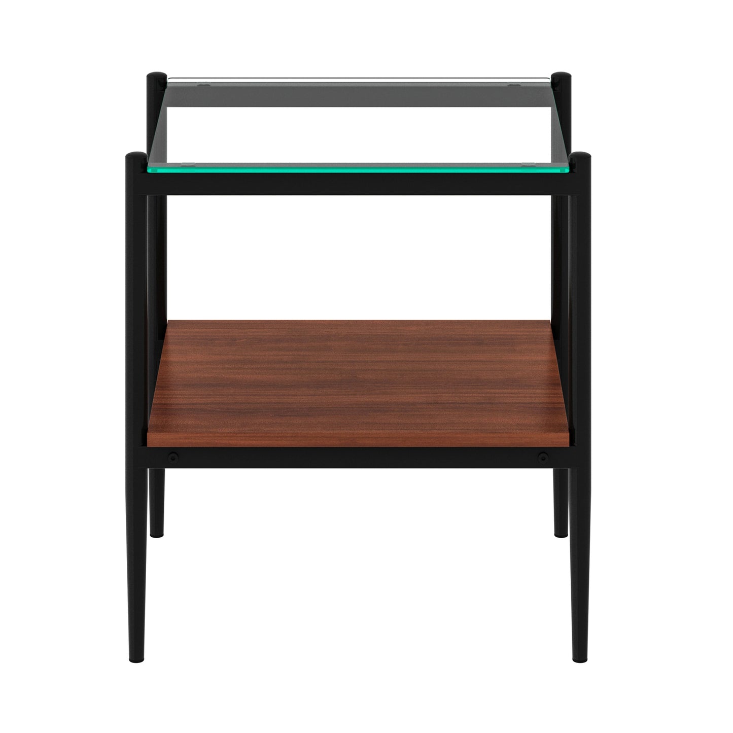 Set of 2 Rectangle End Table, Tempered Glass Tabletop with MDF layer, Modern Table for Living Room , Transparent Glass