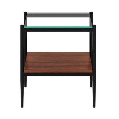 Set of 2 Rectangle End Table, Tempered Glass Tabletop with MDF layer, Modern Table for Living Room , Transparent Glass