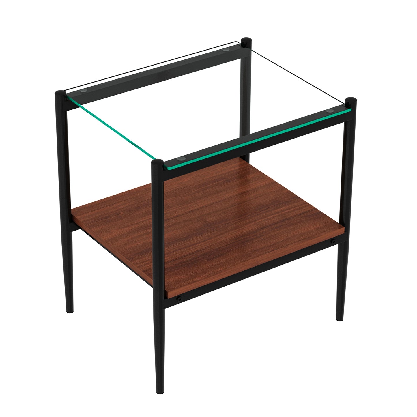 Set of 2 Rectangle End Table, Tempered Glass Tabletop with MDF layer, Modern Table for Living Room , Transparent Glass