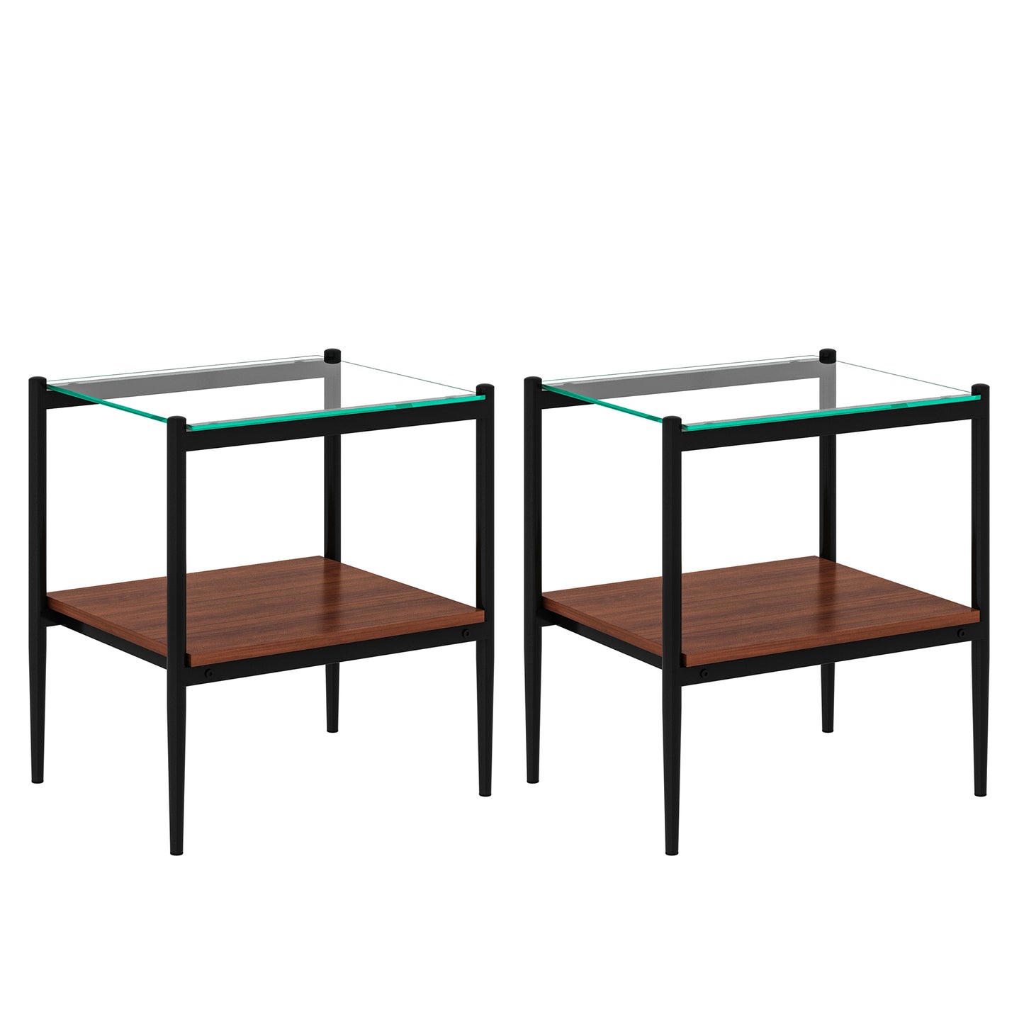 Set of 2 Rectangle End Table, Tempered Glass Tabletop with MDF layer, Modern Table for Living Room , Transparent Glass