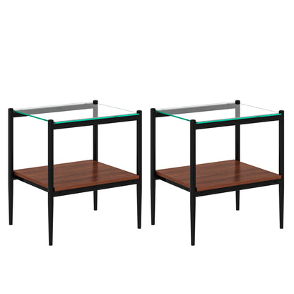 Set of 2 Rectangle End Table, Tempered Glass Tabletop with MDF layer, Modern Table for Living Room , Transparent Glass