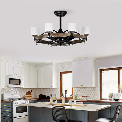 Dia 33 inch Chandelier Ceiling Fan for Bedroom Dining Room Living Room Kitchen Farmhouse Entry,Matte Black+ Wood Grain