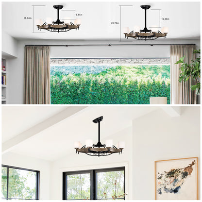 Dia 33 inch Chandelier Ceiling Fan for Bedroom Dining Room Living Room Kitchen Farmhouse Entry,Matte Black+ Wood Grain