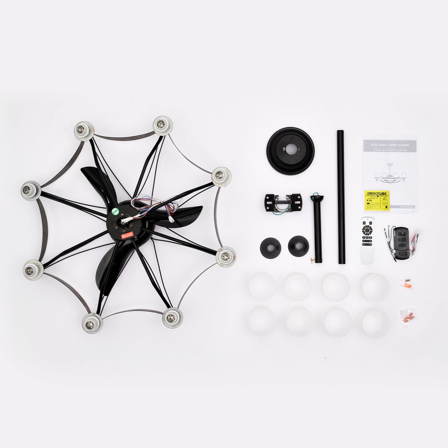 Dia 33 inch Chandelier Ceiling Fan for Bedroom Dining Room Living Room Kitchen Farmhouse Entry,Matte Black+ Wood Grain
