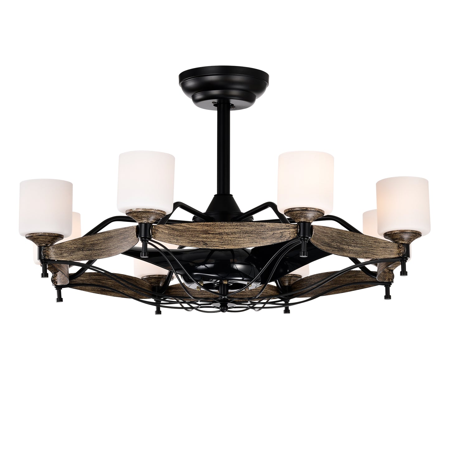 Dia 33 inch Chandelier Ceiling Fan for Bedroom Dining Room Living Room Kitchen Farmhouse Entry,Matte Black+ Wood Grain