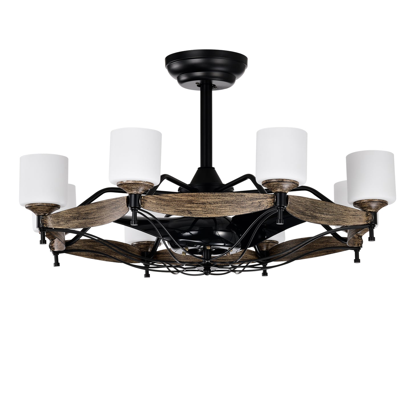 Dia 33 inch Chandelier Ceiling Fan for Bedroom Dining Room Living Room Kitchen Farmhouse Entry,Matte Black+ Wood Grain