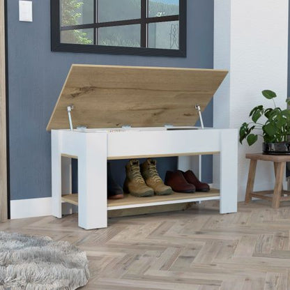 Storage Table, Four Legs, Lower Shelf, Light Oak / White