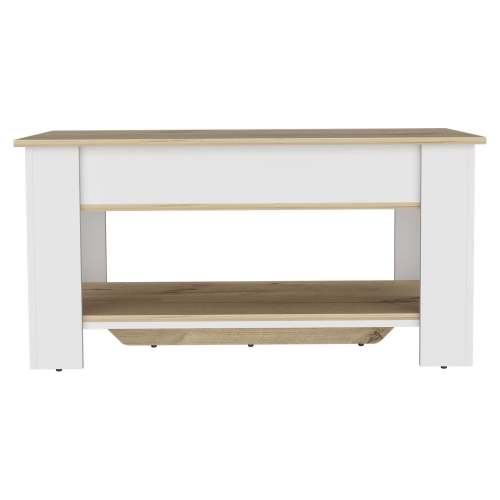Storage Table, Four Legs, Lower Shelf, Light Oak / White