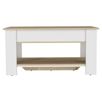 Storage Table, Four Legs, Lower Shelf, Light Oak / White