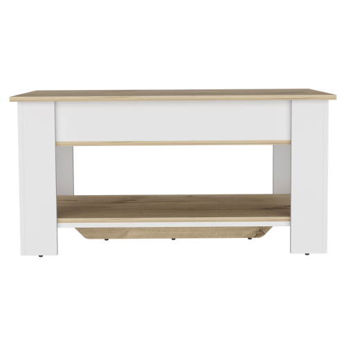 Storage Table, One Extendable Table Shelf, Four Legs, Lower Shelf -Light Oak / White