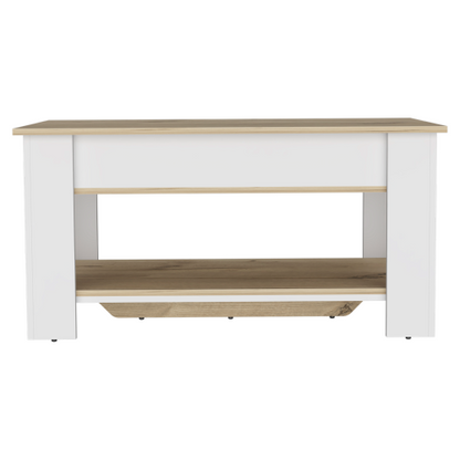 Storage Table, One Extendable Table Shelf, Four Legs, Lower Shelf -Light Oak / White