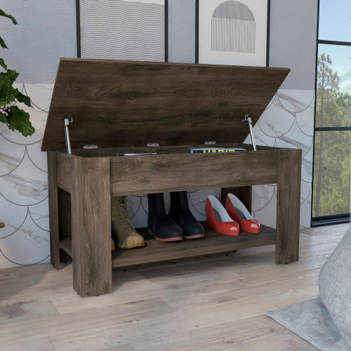 Storage Table, One Extendable Table Shelf, Four Legs, Lower Shelf -Dark Brown