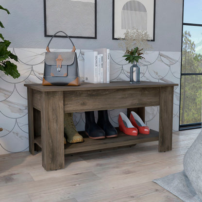 Storage Table, One Extendable Table Shelf, Four Legs, Lower Shelf -Dark Brown
