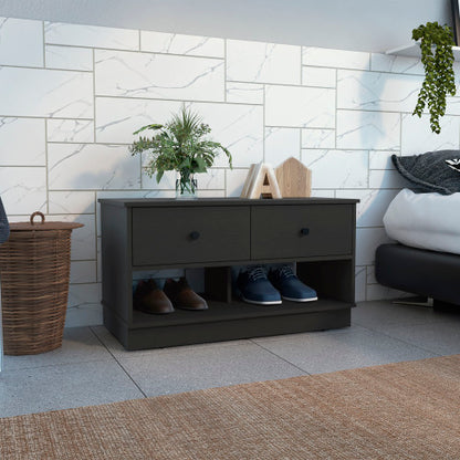 Storage Bench, Two Open Shelves, Two Drawers -Black