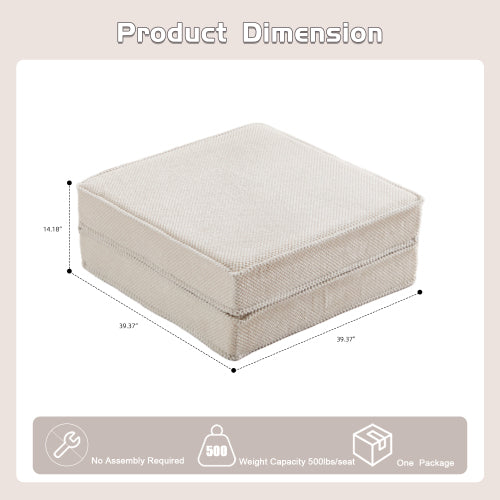 White Circle Fleece Modular Ottoman, No-Assembly Compression Convertible Floor Sofa Footstool for Small Spaces