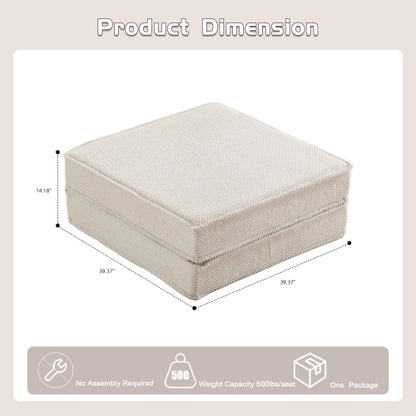 White Circle Fleece Modular Ottoman, No-Assembly Compression Convertible Floor Sofa Footstool for Small Spaces