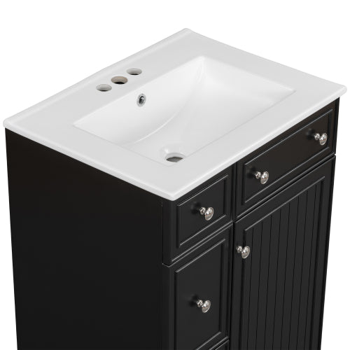 24-Inch Bathroom Vanity Cabinet with Ceramic Sink, 2 Drawers, 1 Door