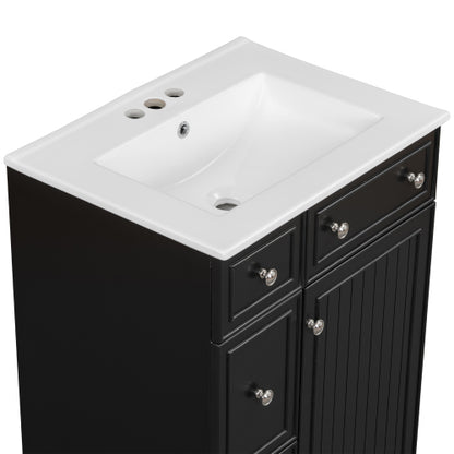 24-Inch Bathroom Vanity Cabinet with Ceramic Sink, 2 Drawers, 1 Door