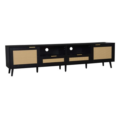 78.74 Inch Farmhouse Rattan TV Stand Solid Wood Leg Media Console Supports 85 Inch TV