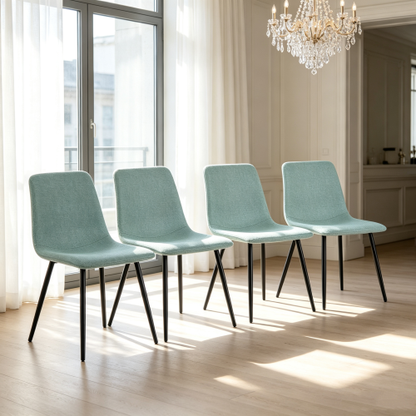 Linen Upholstered Dining Chairs with Black Metal Legs, Set of 4, Light Green