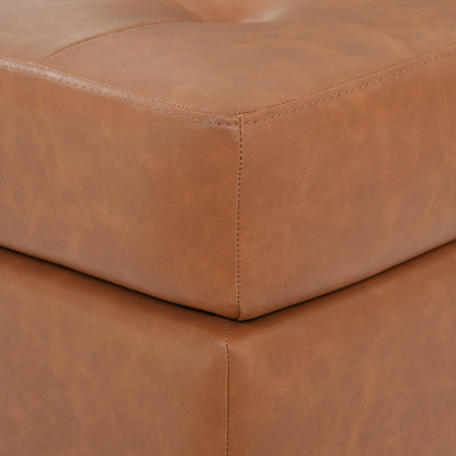 PU Leather Ottoman with Tufted Design and Solid Wood Legs