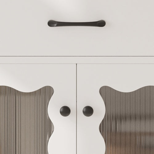 31" Bathroom Vanity with Tempered Glass, Modern Bathroom Cabinet with Rubber Wood legs and Soft close Doors, White