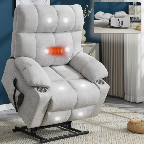 Beige Dual Motor Infinite Position Up to 350 LBS Chenille Power Lift Recliner Chair