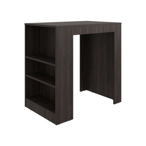 Kitchen Island, Kitchen Bar Table with 3-Side Shelves, Dark Walnut