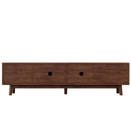 70.87 inch Dark Brown PE Rattan TV Stand 4 Drawer Pine Leg Media Console Fits Up To 80 Inch TV