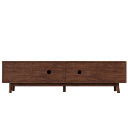 70.87 inch Dark Brown PE Rattan TV Stand 4 Drawer Pine Leg Media Console Fits Up To 80 Inch TV