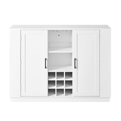 U_Style 47.2inch   Bar Table with Drop Leaf & Power Outlet, Wine Bar Cabinet with Bottle Rack & Glass Holder, Coffee Bar, 2-Door Buffet Sideboard with Side Shelves, Melamine MDF (Chairs Not Included)
