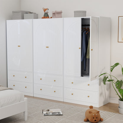Armoire Wardrobe Closet, Wooden Cloth Storage Organizer with 2 Storage Drawers and Removable Hanging Rods, White