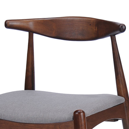 Set of 2 Rubberwood Dining Chairs with Ergonomic Backrest & Comfort Cushions, Walnut+Light Gray