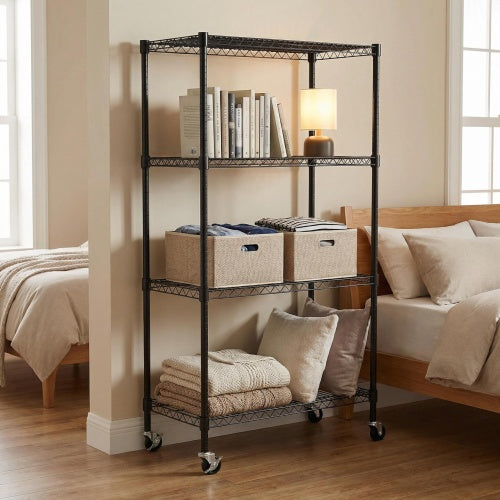 4-Tier Rolling Metal Wire Shelving Rack with Locking Wheels