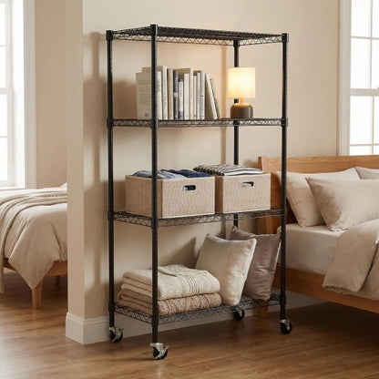 4-Tier Rolling Metal Wire Shelving Rack with Locking Wheels