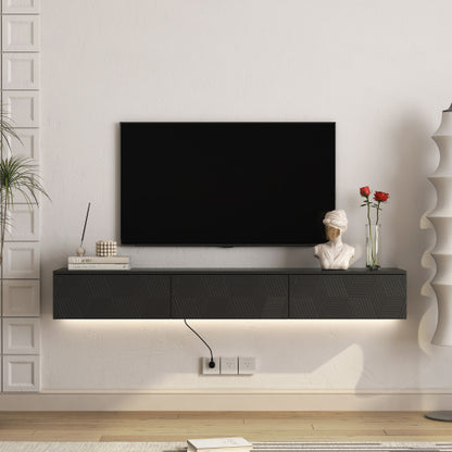 67 Inch Black Wall Floating LED TV Console 16 Color Ambient Light Wall Mount Media Cabinet for 65 Inch TV