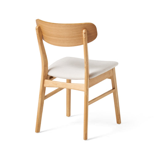 Set of 2 Minimalist Light Beige Fabric Dining Chairs, Natural Oak Finish Solid Rubberwood Legs