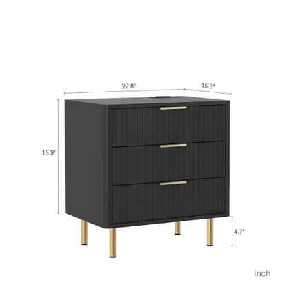 Nightstand with Charging Station, Smart Nightstand with Night Light, Modern Night Stand with Storage Cabinet for Bedroom