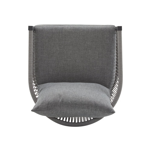 Modern Gray Curved Aluminum Lounge Chair with Stylish Rope-Weave Design and Cushioned Comfort, Perfect for Outdoor Living