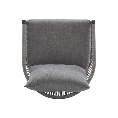 Modern Gray Curved Aluminum Lounge Chair with Stylish Rope-Weave Design and Cushioned Comfort, Perfect for Outdoor Living