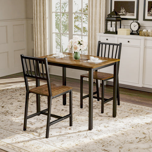 3-Piece Walnut Industrial Dining Set, Table & 2 Chairs