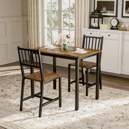 3-Piece Walnut Industrial Dining Set, Table & 2 Chairs